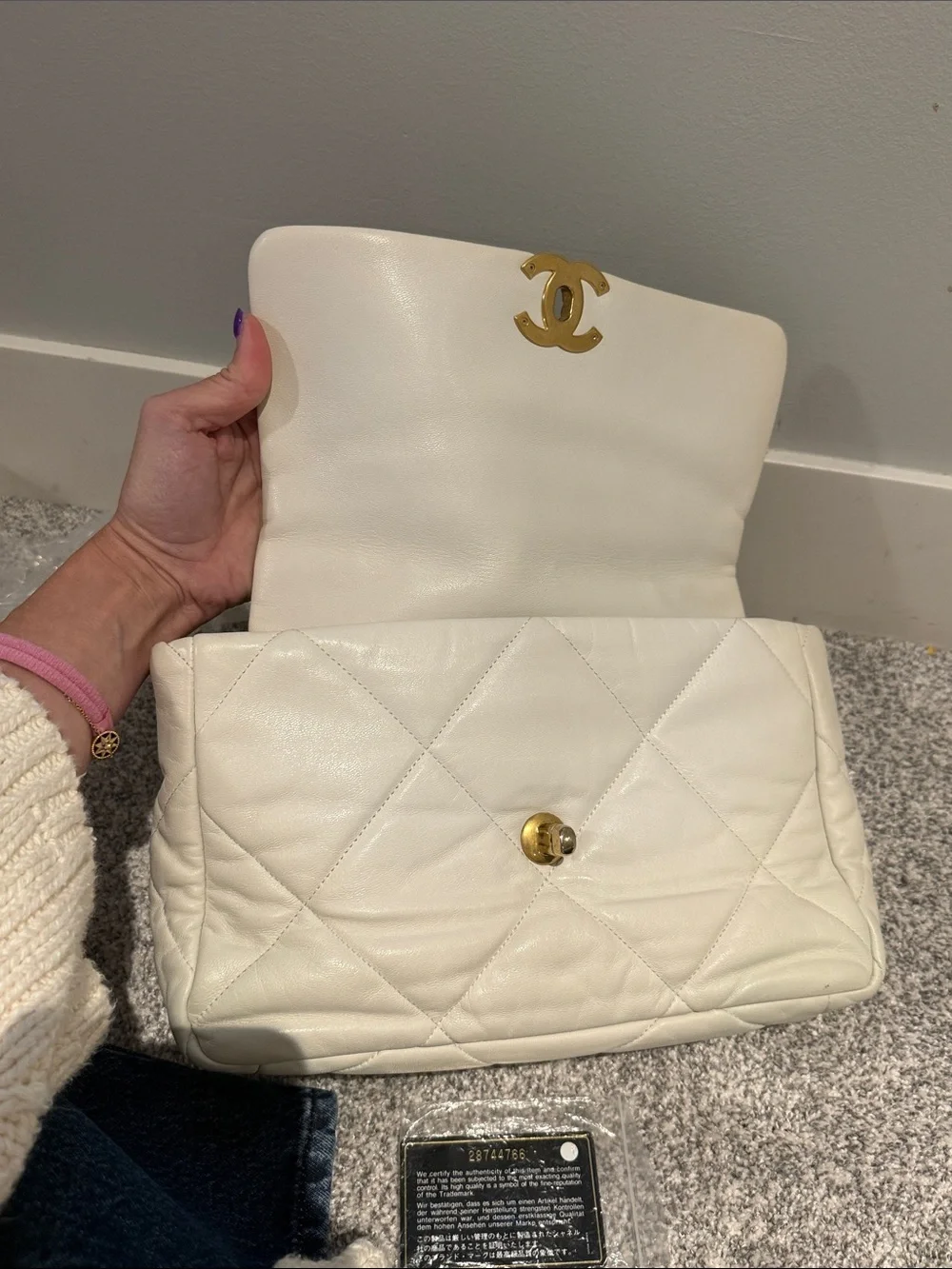 Chanel 19 Medium White Lambskin Flap Bag | Black Card Included